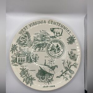 Homer Laughlin West Virginia Centennial Plate - Green and Cream‎